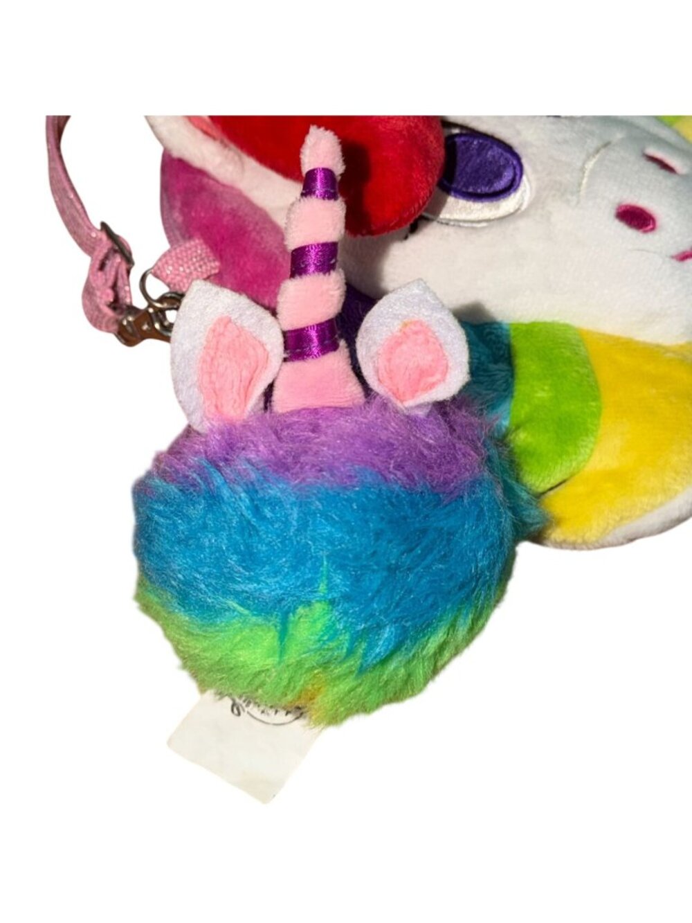 Disney Parks Inside Out Rainbow Unicorn Plush Purse W/Fluffy Charm-GUC - Picture 4 of 8